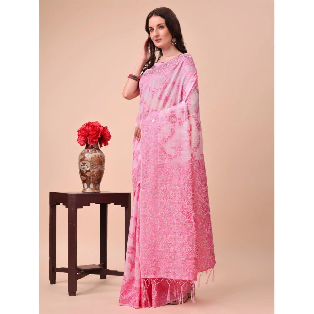Pink cotton saree for women — full drape view