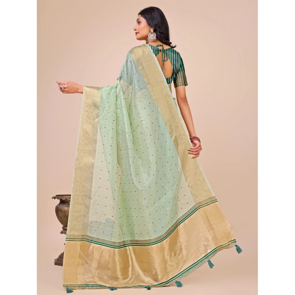 Olive Green organza saree for women — pallu detail