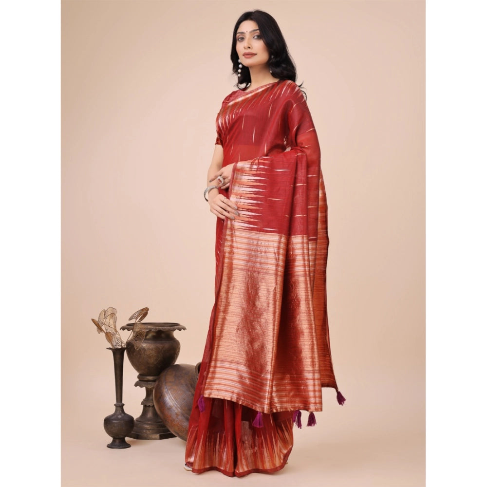 Red linen cotton saree for women — pallu detail