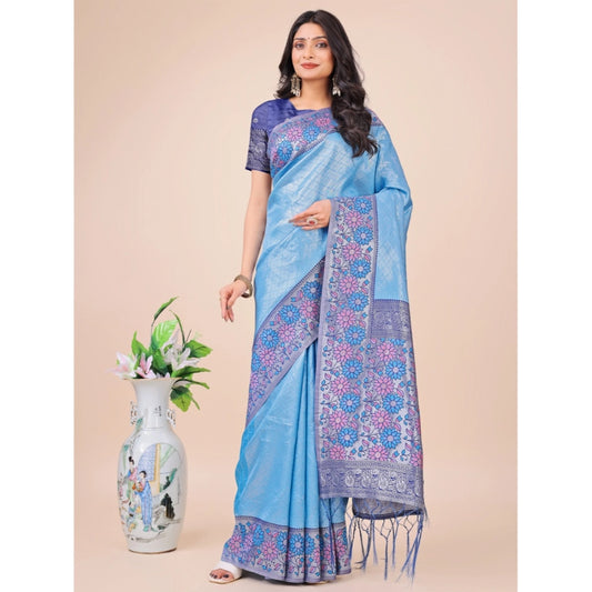 Sky Blue lichi silk saree for women — full drape view