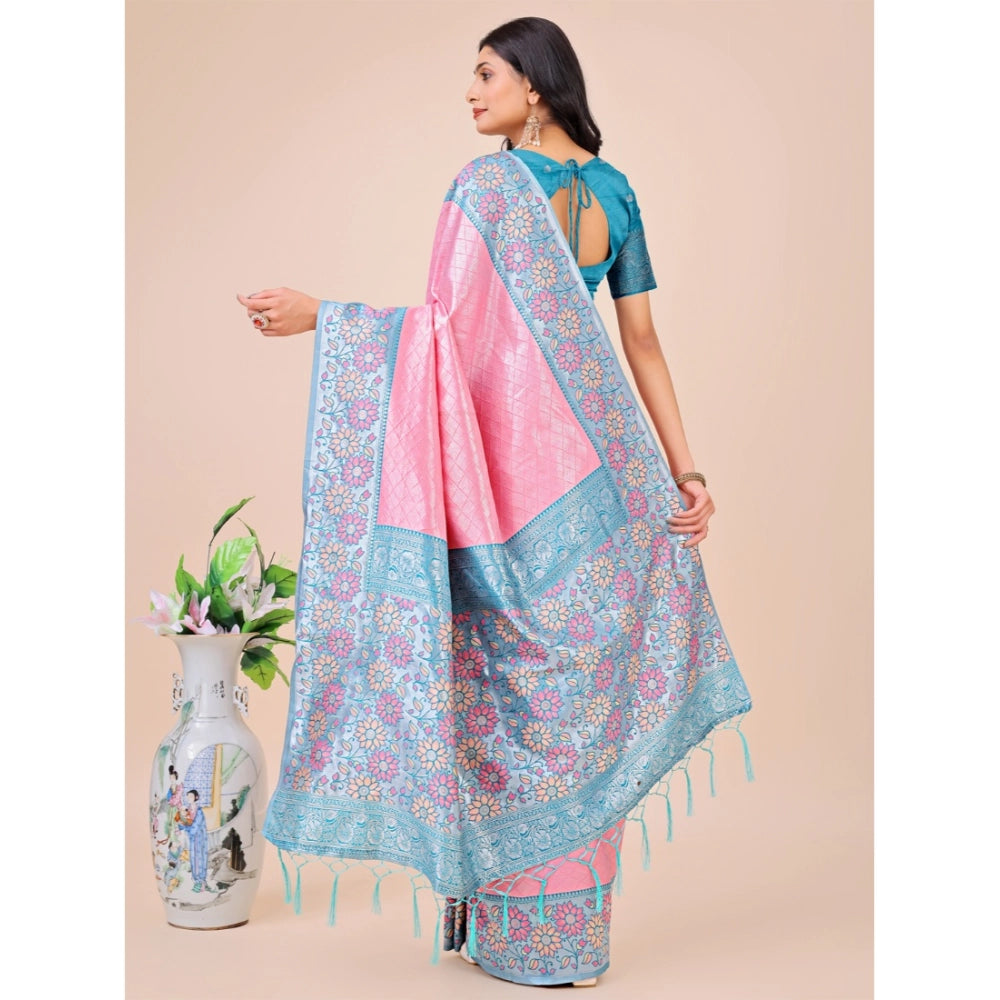 Pink lichi silk saree for women — pallu detail