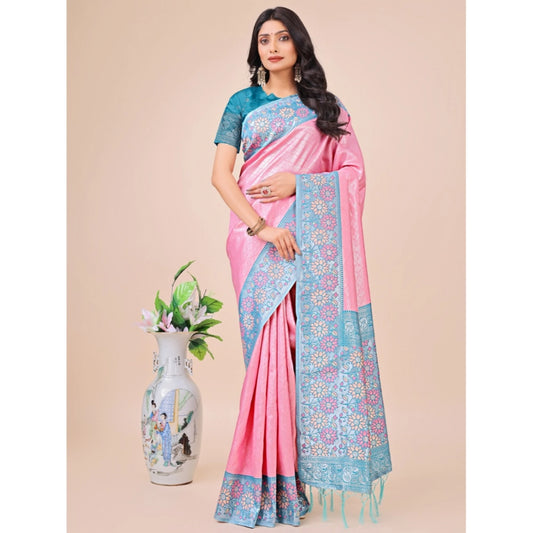 Pink lichi silk saree for women — full drape view