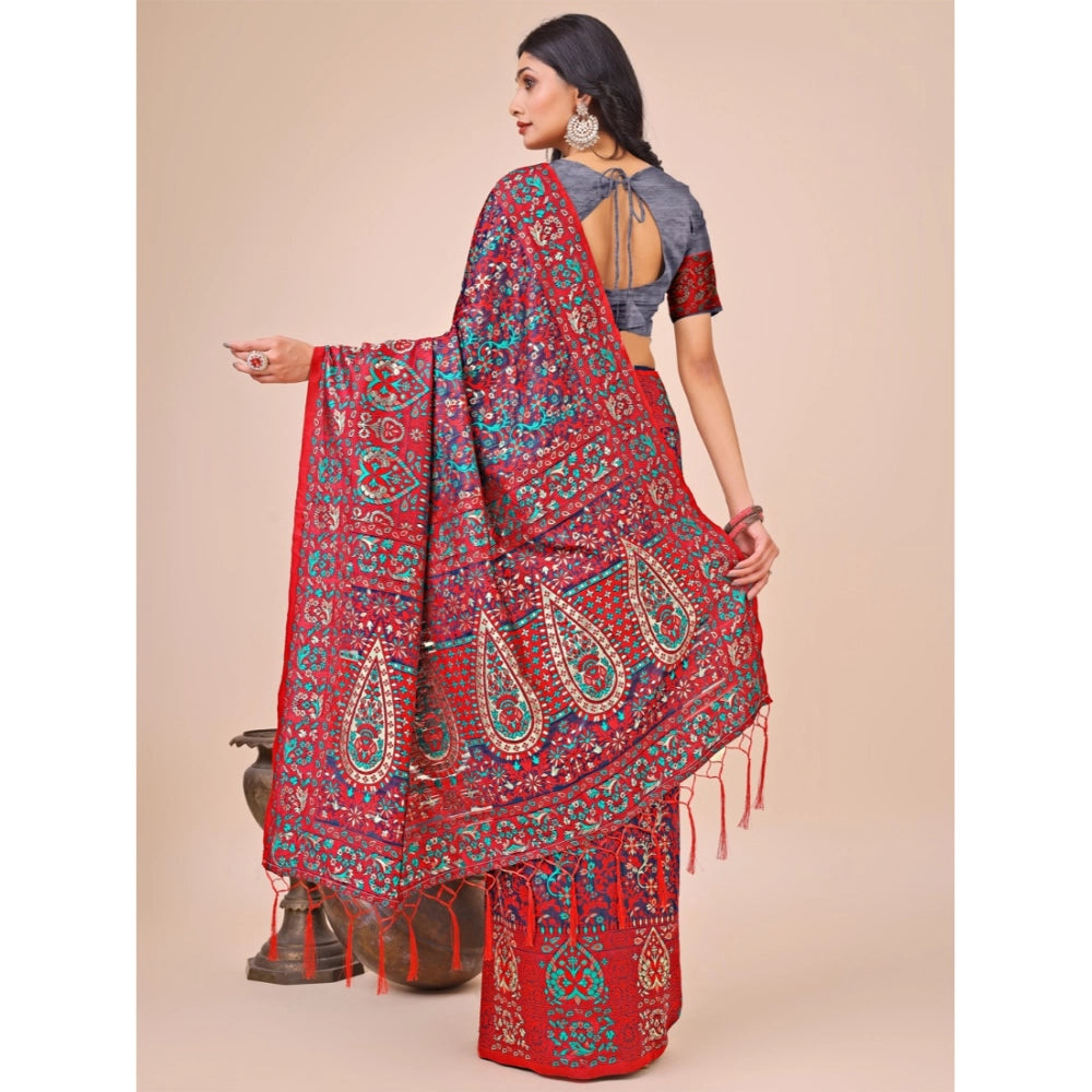 Red cotton saree for women — pallu detail