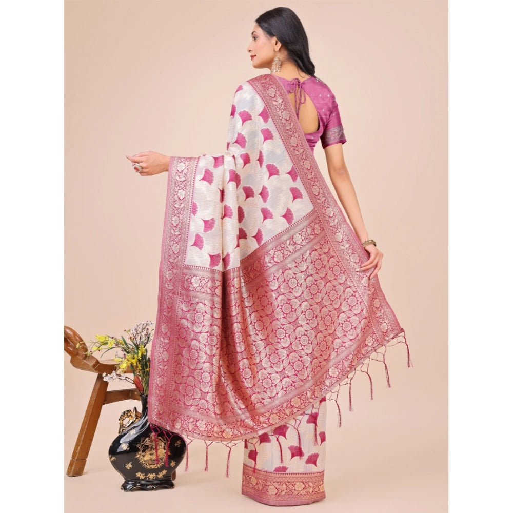 Magenta linen cotton saree for women — pallu detail