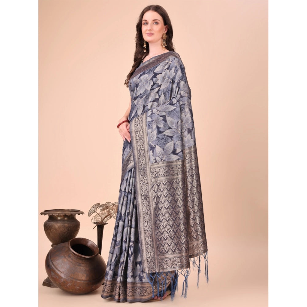 Navy Blue cotton saree for women — full drape view