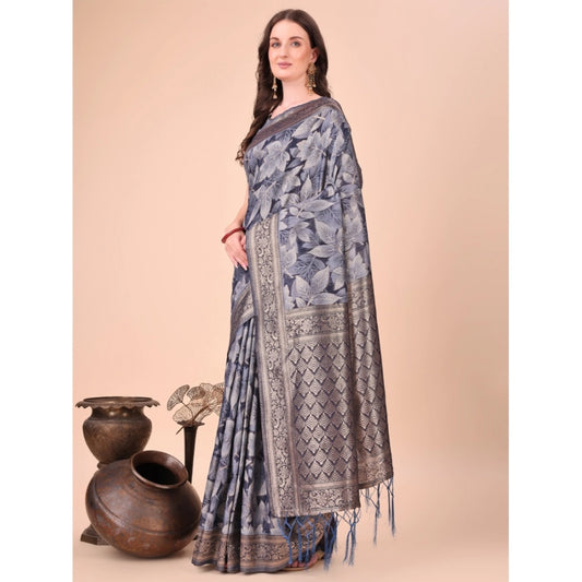Navy Blue cotton saree for women — full drape view