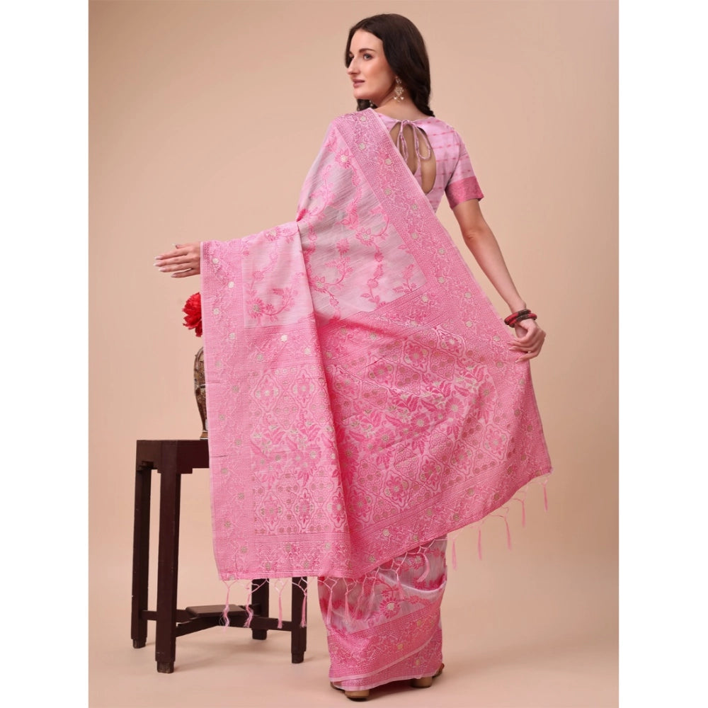 Pink cotton saree for women — pallu detail