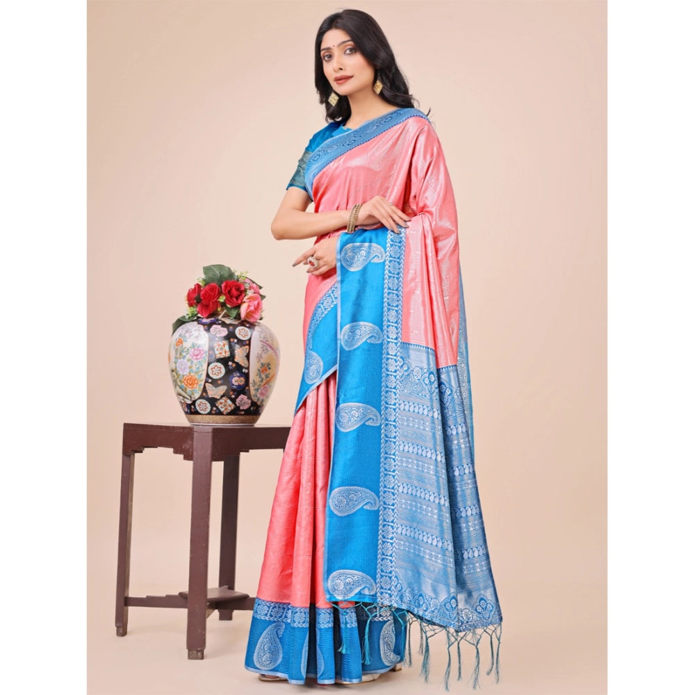 Peach lichi silk saree for women — full drape view