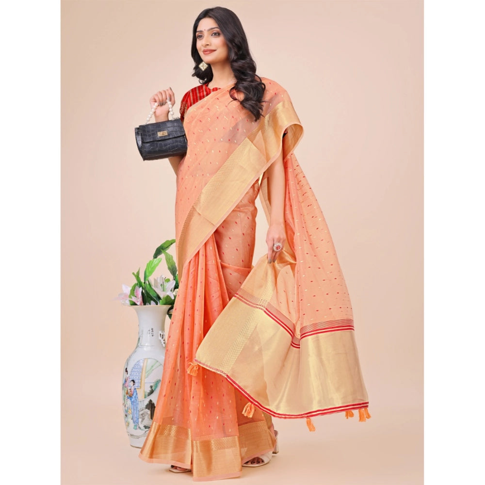 Peach organza saree for women — pallu detail