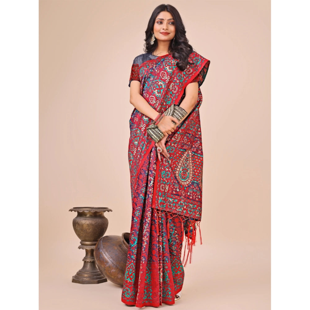 Red cotton saree for women — pallu detail