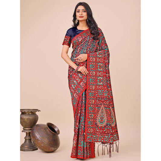 Red cotton saree for women — full drape view