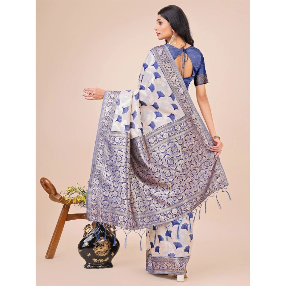 Blue linen cotton saree for women — pallu detail