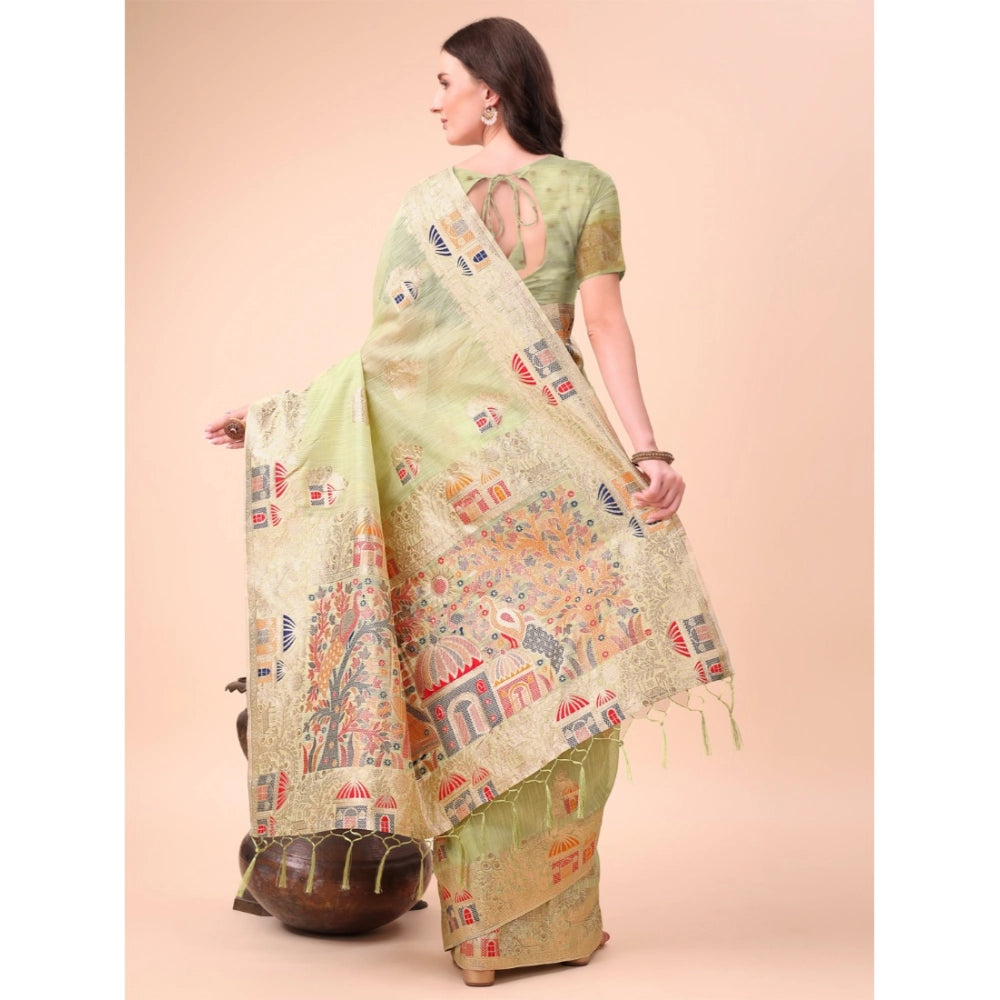 Light Green linen cotton saree for women — pallu detail