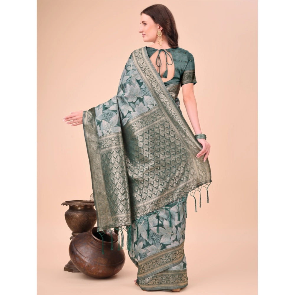 Green cotton saree for women — pallu detail