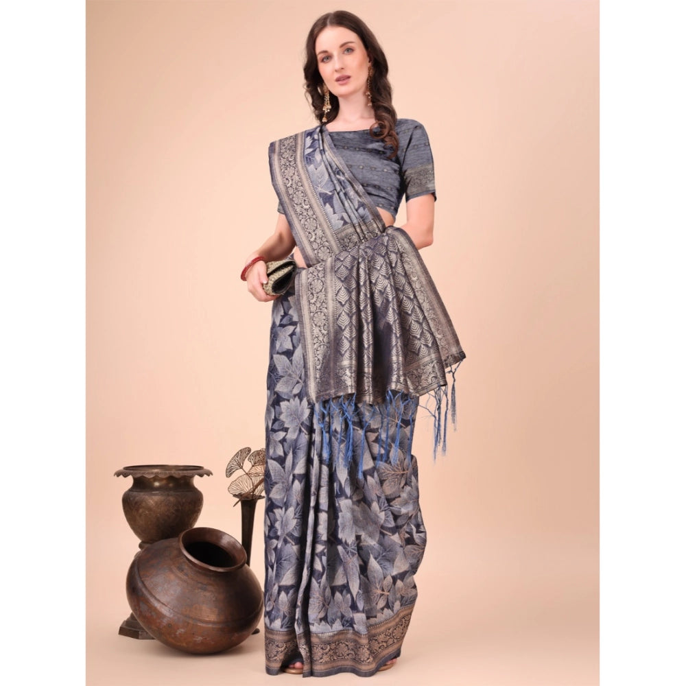 Navy Blue cotton saree for women — pallu detail