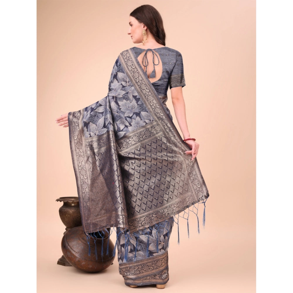 Navy Blue cotton saree for women — pallu detail