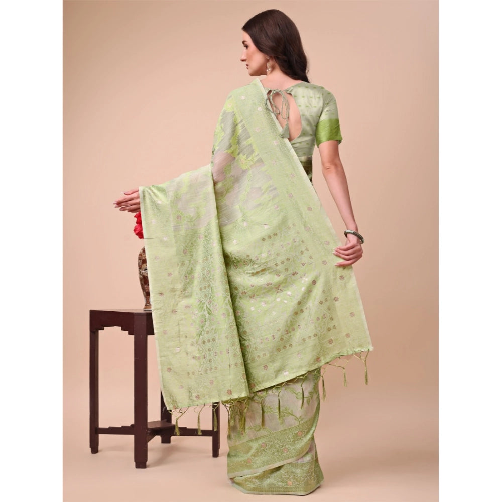 Light Green cotton saree for women — pallu detail