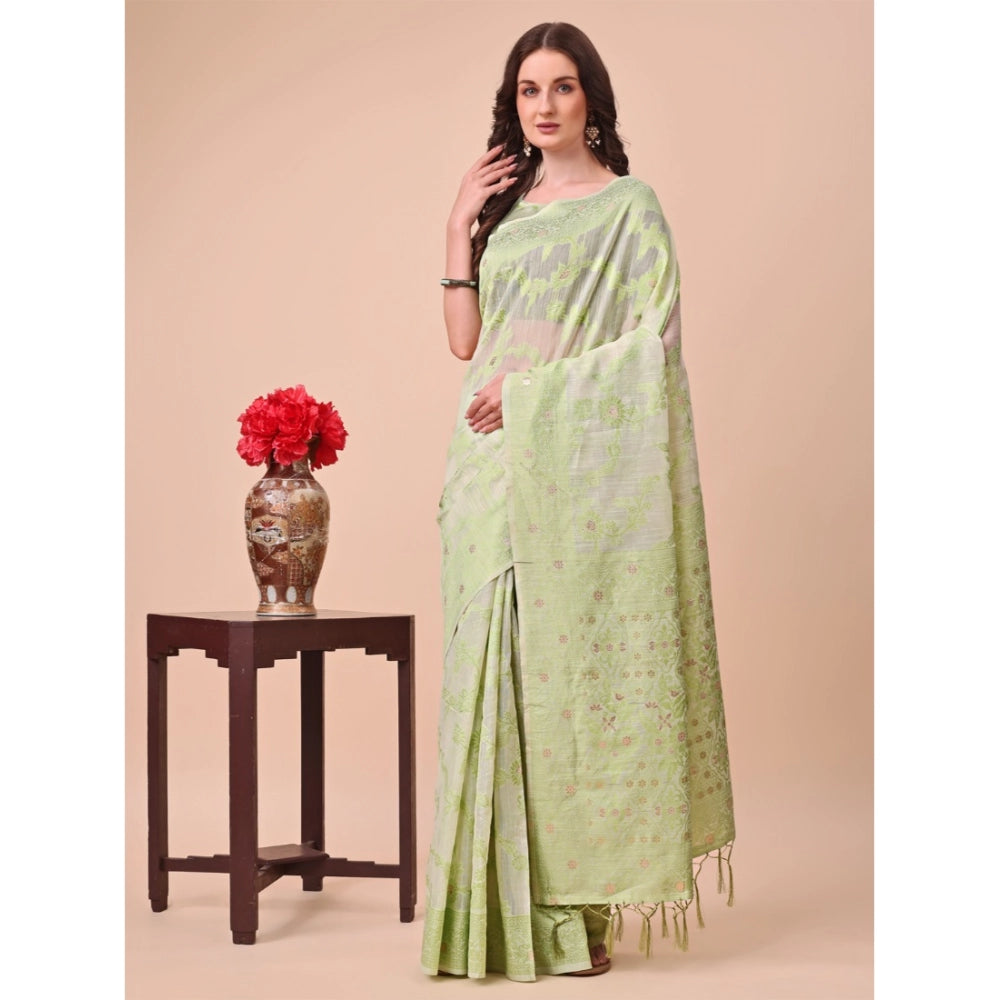 Light Green cotton saree for women — full drape view