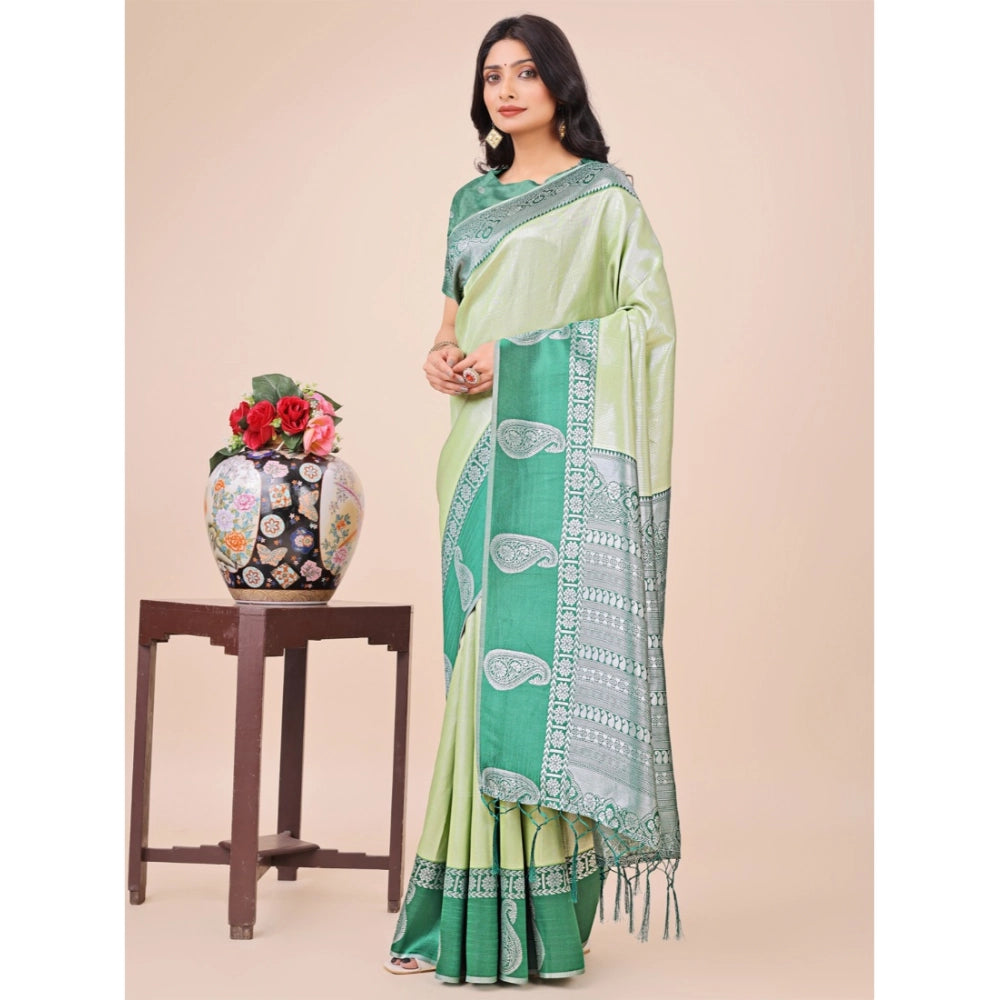Light Green lichi silk saree for women — full drape view