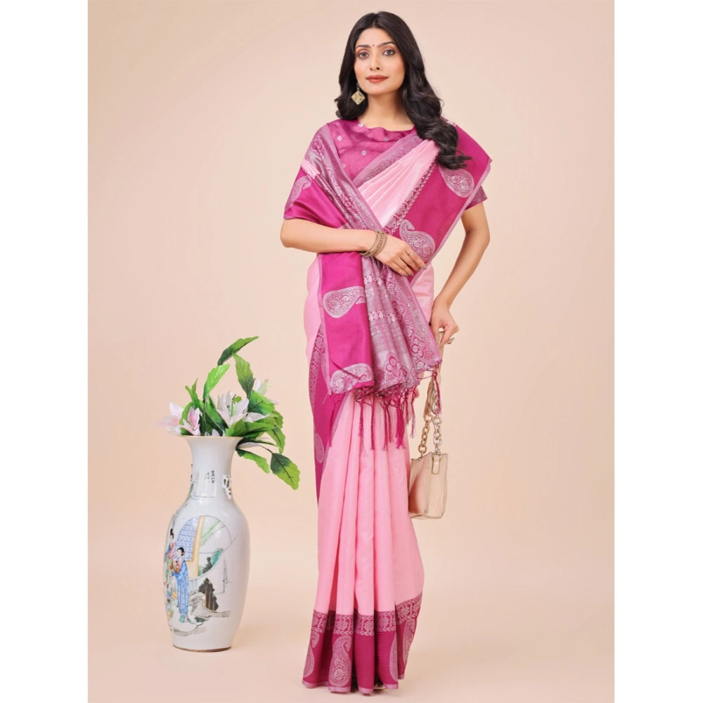 Light Pink lichi silk saree for women — pallu detail