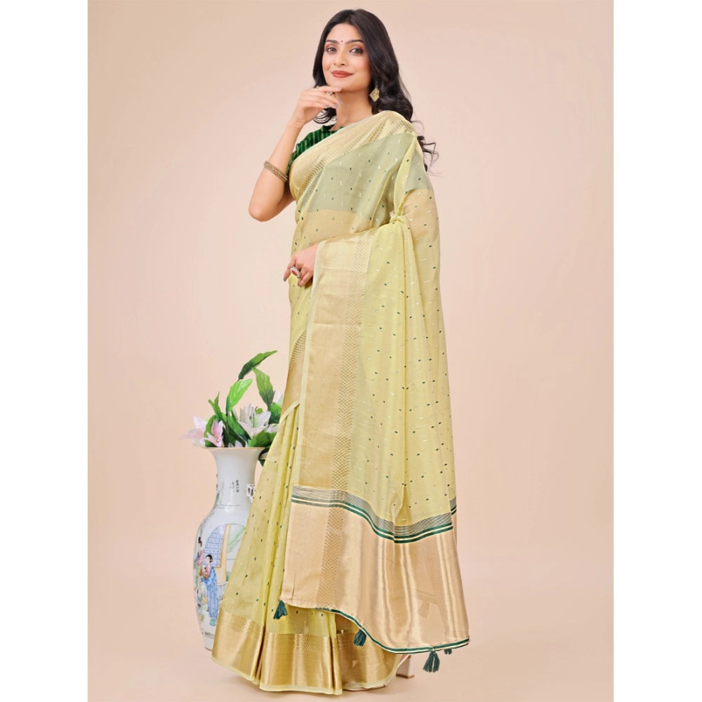 Light Green organza saree for women — pallu detail