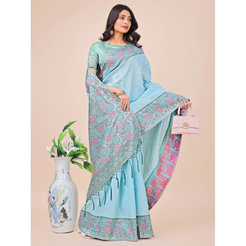 Teal lichi silk saree for women — pallu detail