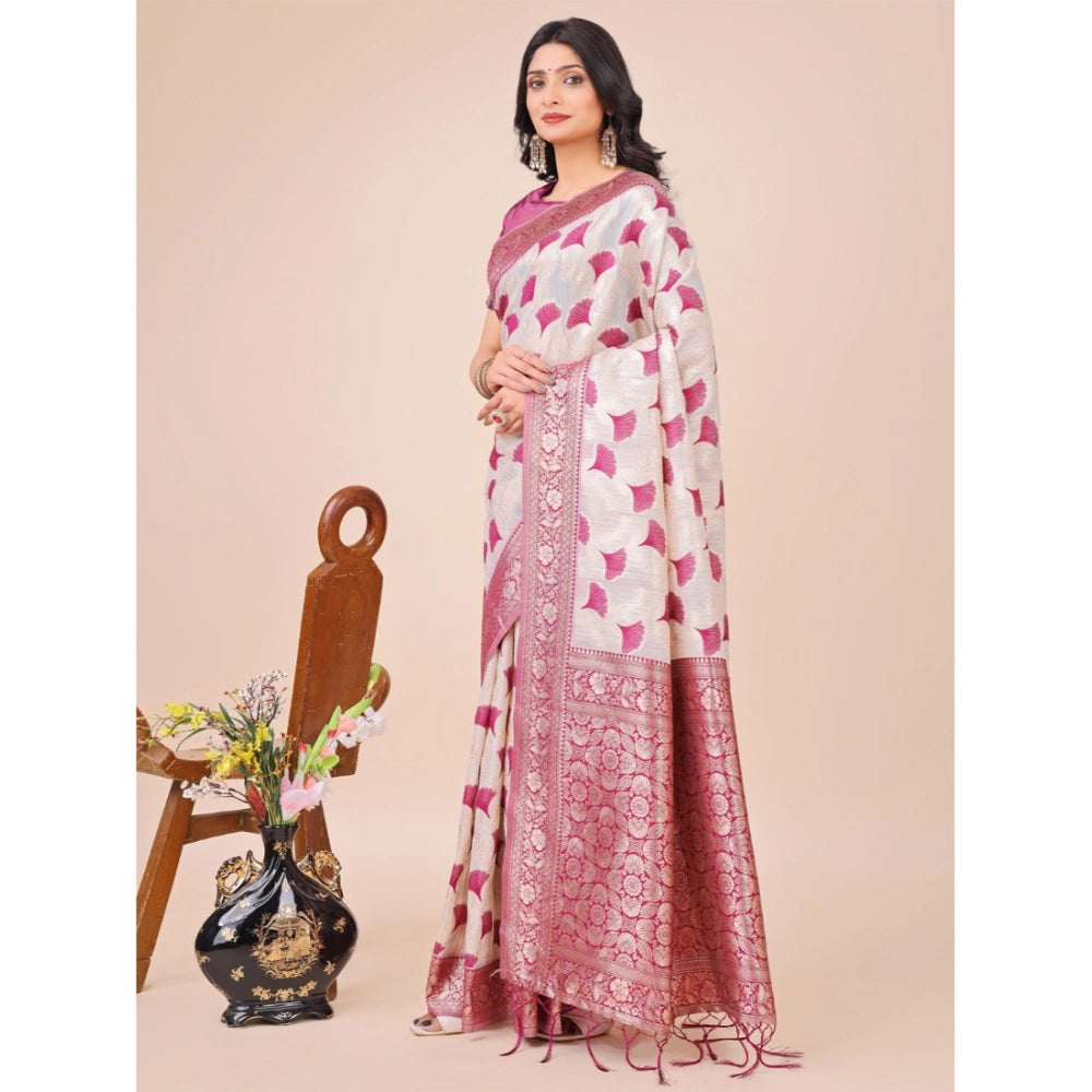 Magenta linen cotton saree for women — full drape view