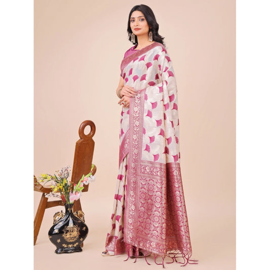 Magenta linen cotton saree for women — full drape view