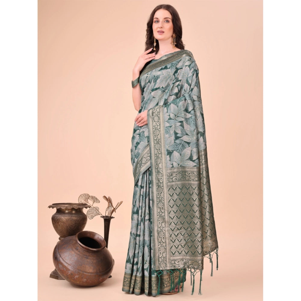 Green cotton saree for women — full drape view