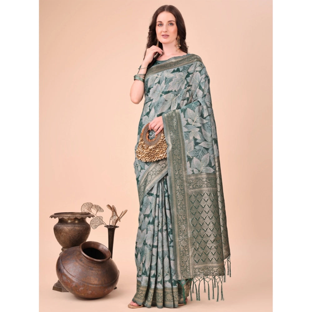 Green cotton saree for women — pallu detail