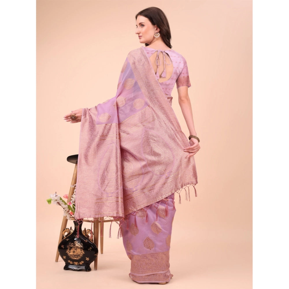 Light Pink cotton saree for women — pallu detail