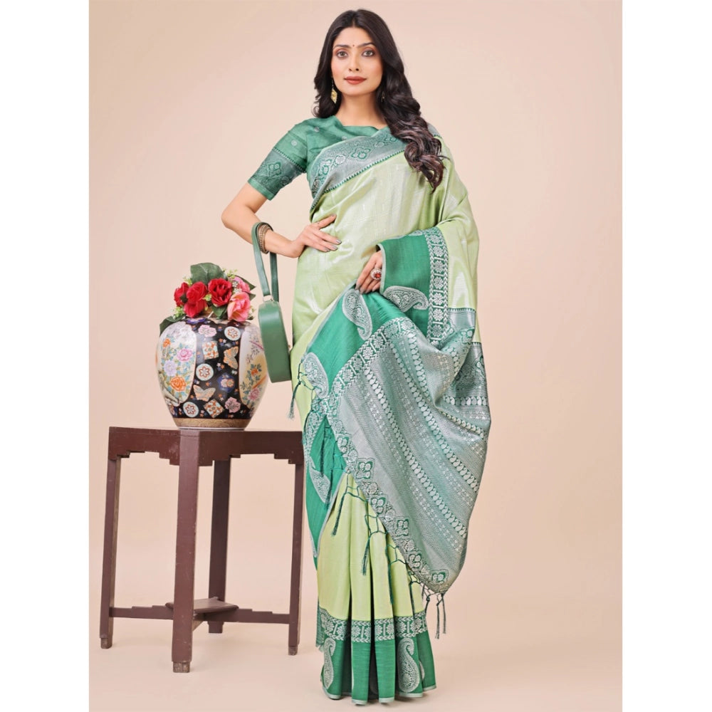 Light Green lichi silk saree for women — pallu detail