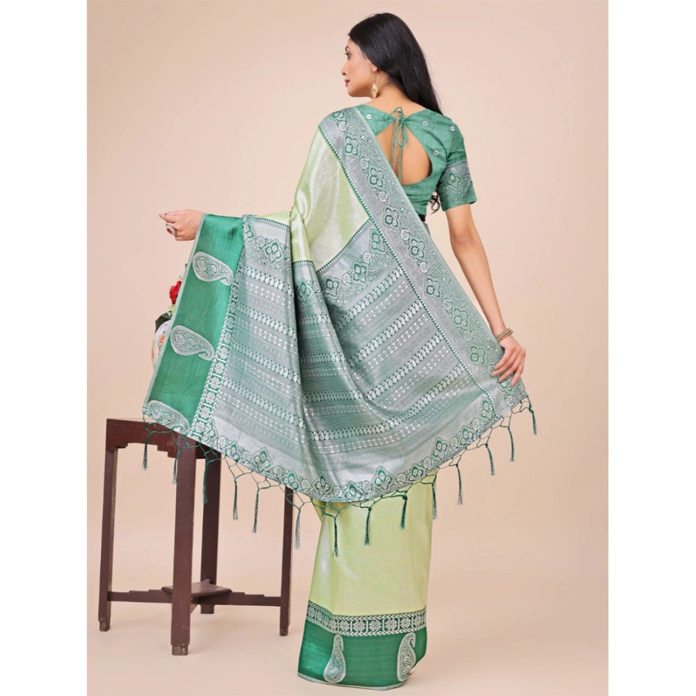 Light Green lichi silk saree for women — pallu detail