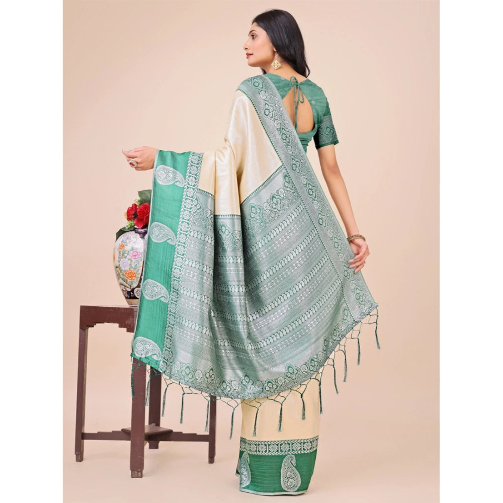 Cream lichi silk saree for women — pallu detail