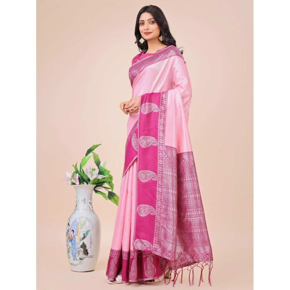 Light Pink lichi silk saree for women — full drape view