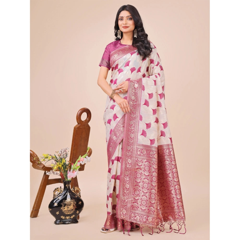 Magenta linen cotton saree for women — pallu detail