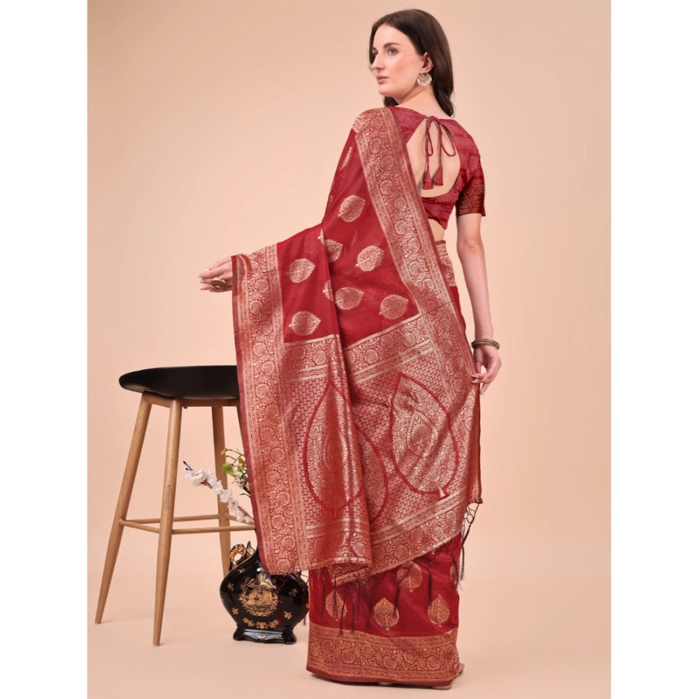Maroon cotton saree for women — pallu detail