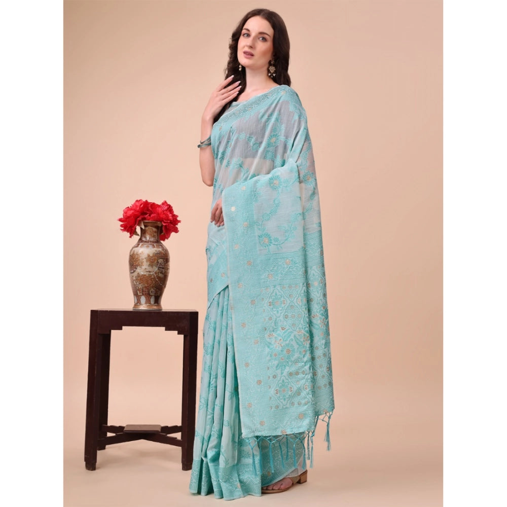 Sky Blue cotton saree for women — full drape view