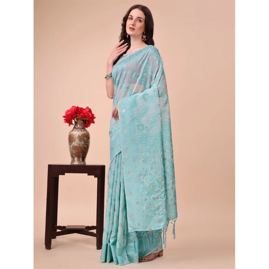 Sky Blue cotton saree for women — full drape view