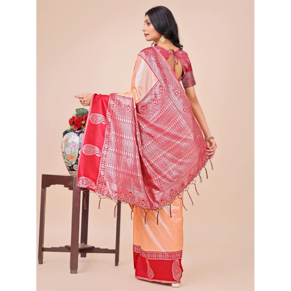 Peach lichi silk saree for women — pallu detail