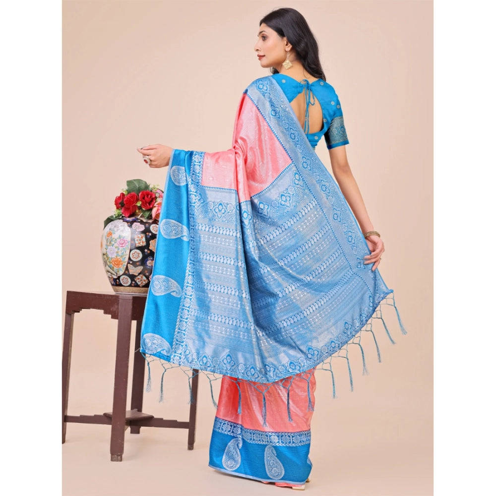 Peach lichi silk saree for women — pallu detail