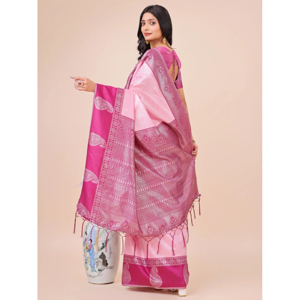 Light Pink lichi silk saree for women — pallu detail