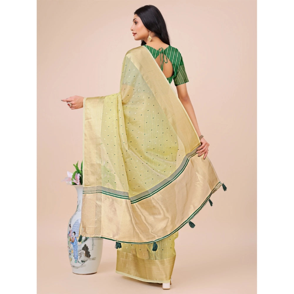 Light Green organza saree for women — pallu detail