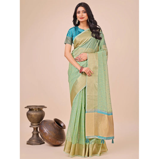 Green organza saree for women — full drape view