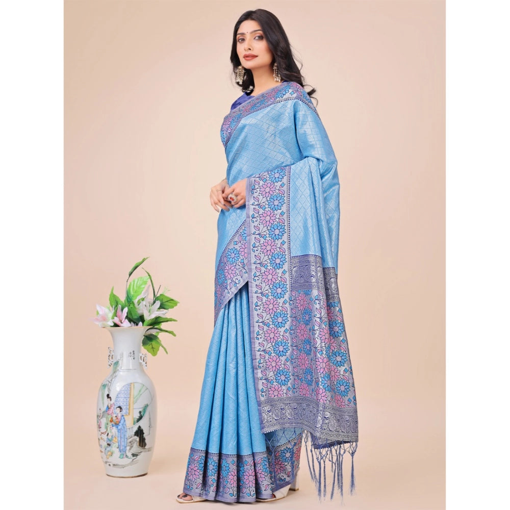 Sky Blue lichi silk saree for women — pallu detail