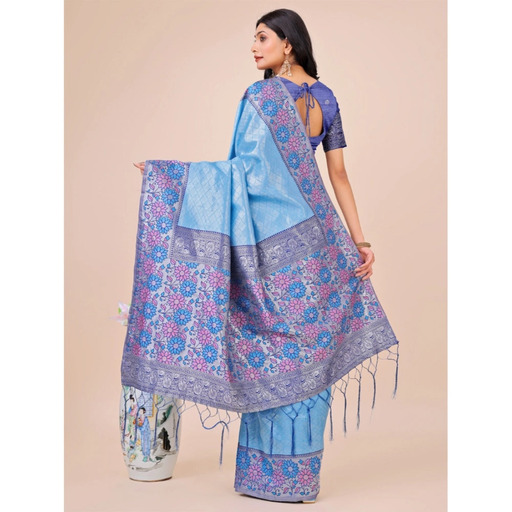 Sky Blue lichi silk saree for women — pallu detail