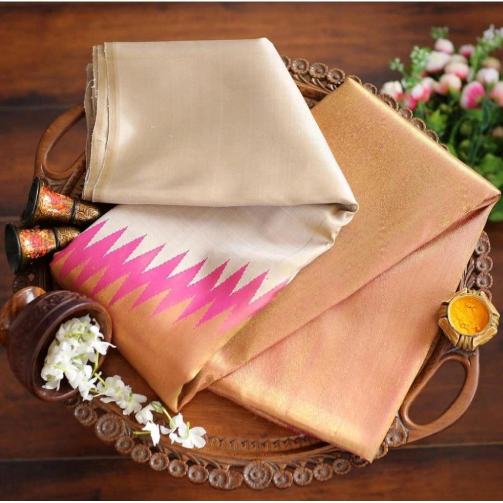Cream silk saree for women — pallu detail