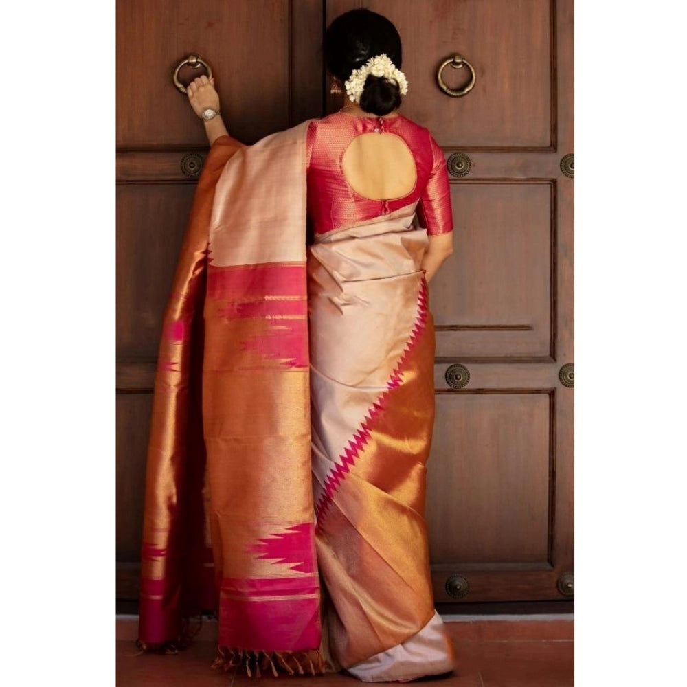 Cream silk saree for women — pallu detail