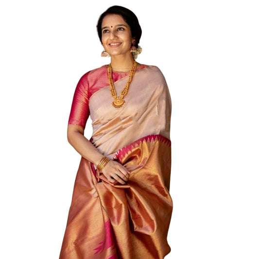 Cream silk saree for women — full drape view