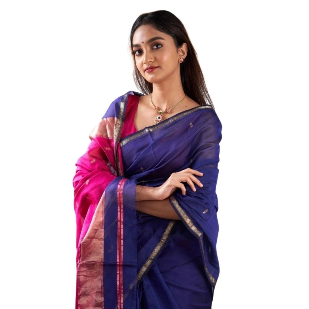Blue cotton saree for women — full drape view